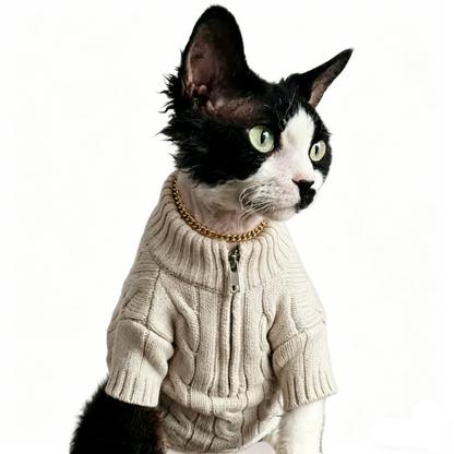 Sphynx Cat Knit Zip Sweater Turtleneck Devon Rex & Cornish Rex Clothes Soft & Warm
