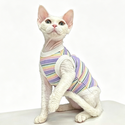 Sphynx Summer Clothes Hairless Cat Striped Vest Breathable Short-Sleeve Outfit