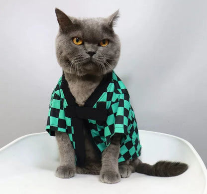 British Shorthair Clothes Tanjiro Kimono Demon Slayer Cosplay Cat Costume