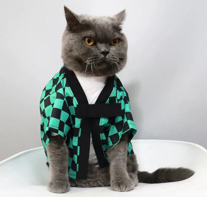 British Shorthair Clothes Tanjiro Kimono Demon Slayer Cosplay Cat Costume