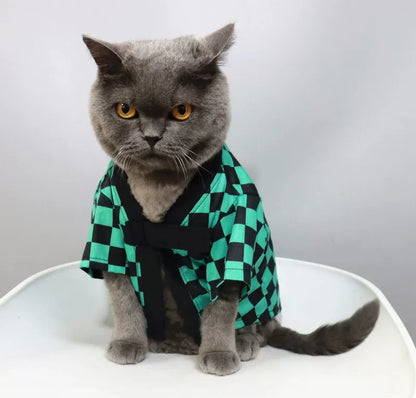British Shorthair Clothes Tanjiro Kimono Demon Slayer Cosplay Cat Costume