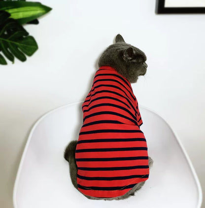 British Shorthair Striped Jumper  Classic Cotton Cat Top
