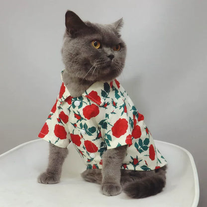 British Shorthair Rose Print Shirt Soft Floral Cat Clothing